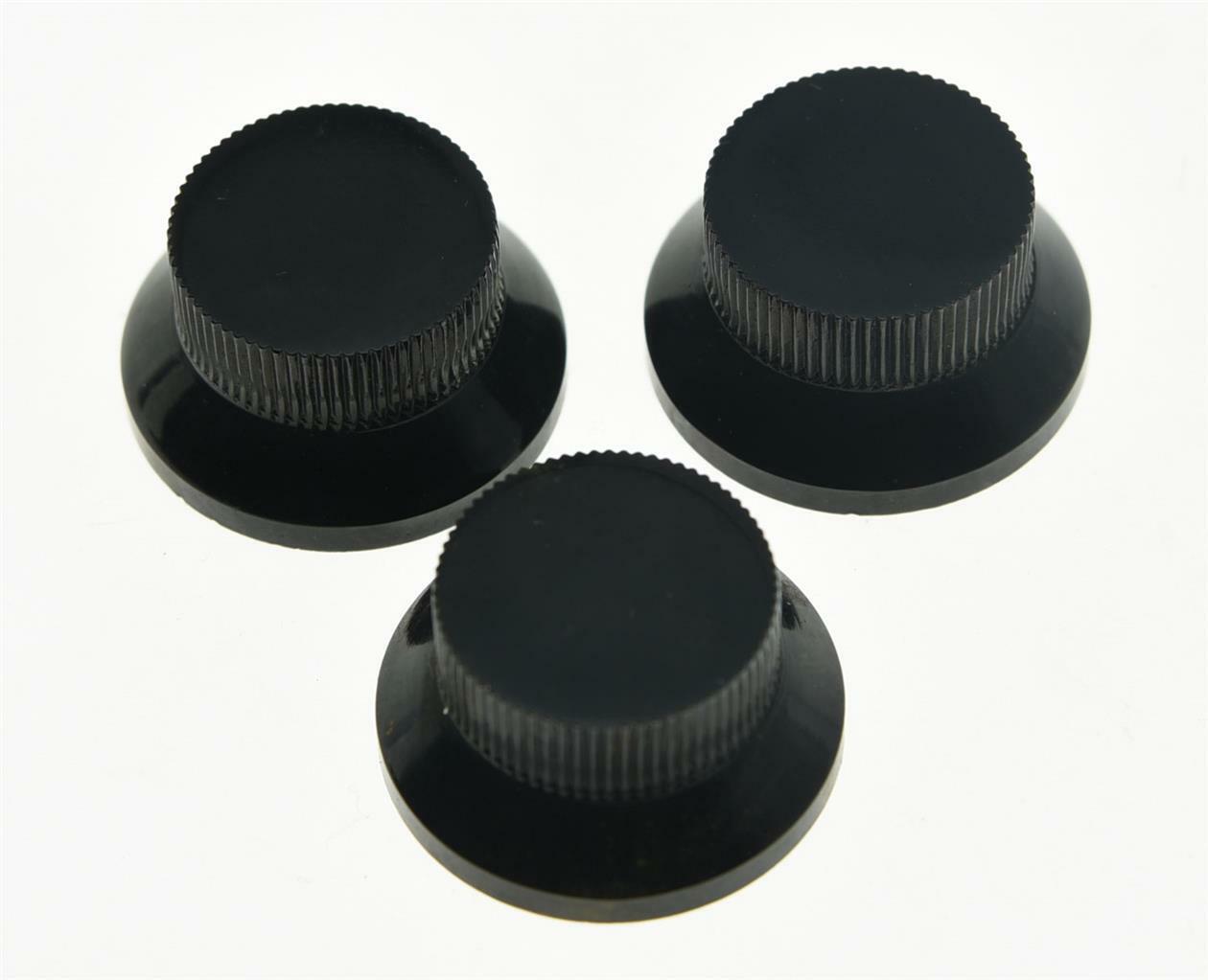 3pcs Black Metal ST Strat Knobs Top Hat Bell Guitar Bass Knob for 5.8mm Pots