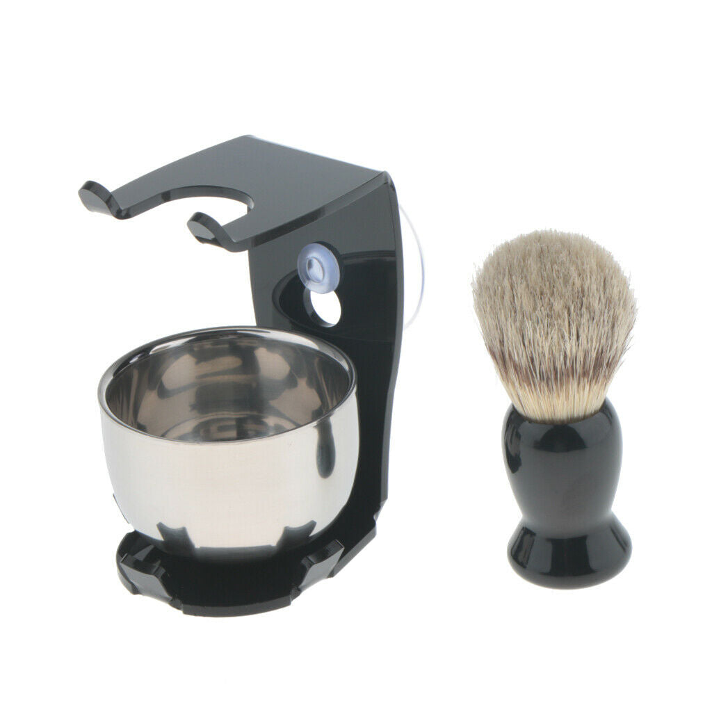 3pcs Stable  Holder Stand With Soft Bristle Shaving Brush Soap Mug Set