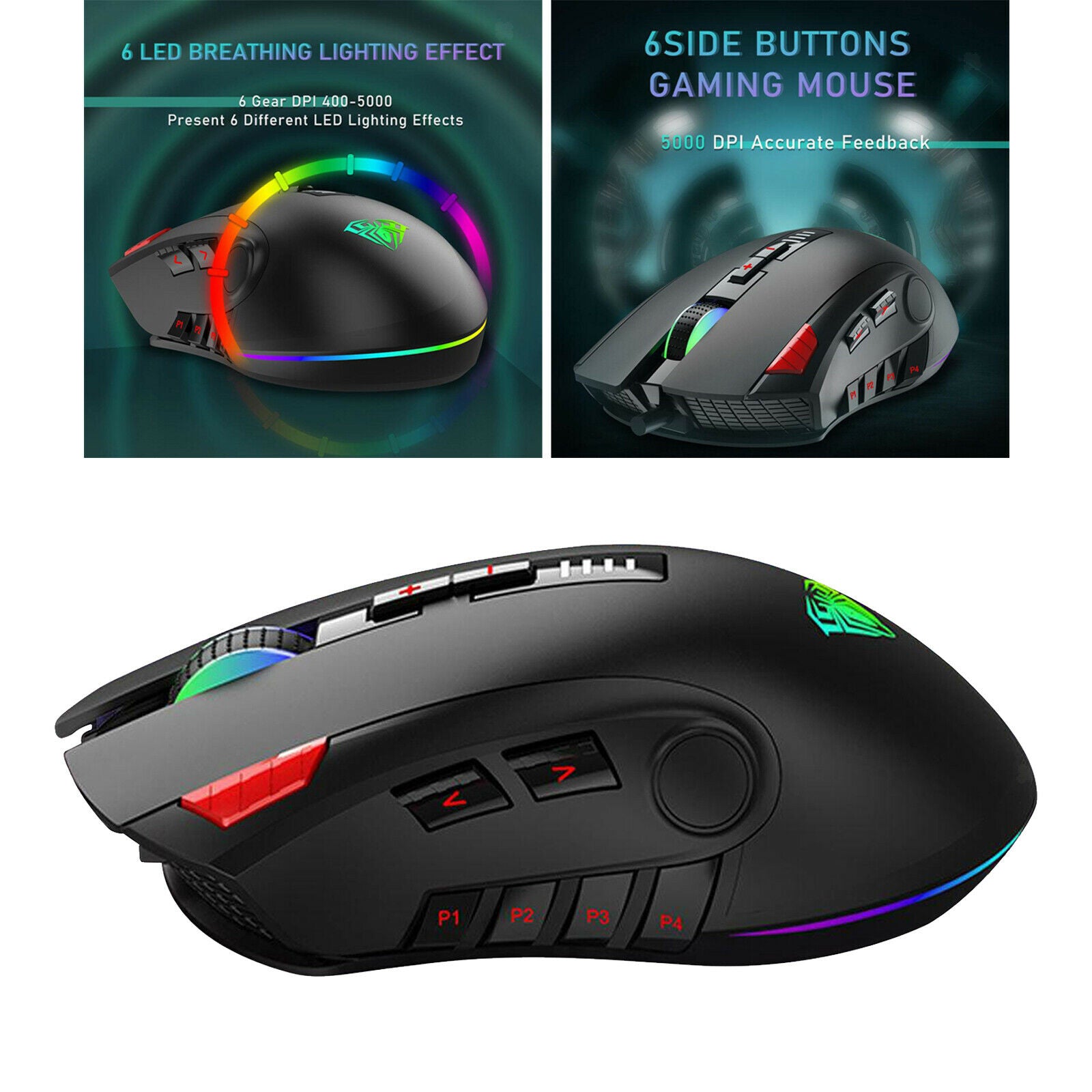 Gaming 5000 DPI Breathing Light Wired Mice for Laptop Gamer Desktop Home