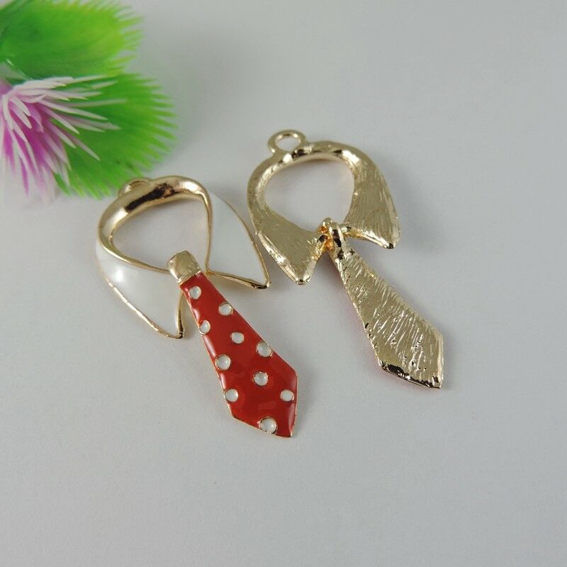 10PCS Alloy Necktie Enamel Charm Tie Bracelet Pendant Jewelry Crafting 46x20x3mm