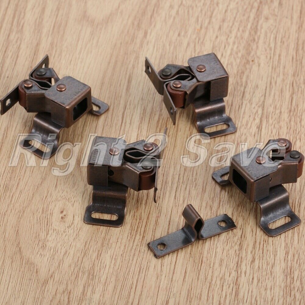 Cabinet Cupboard Dresser Double Ball Roller Door Latch Catch Copper Tone 4pcs