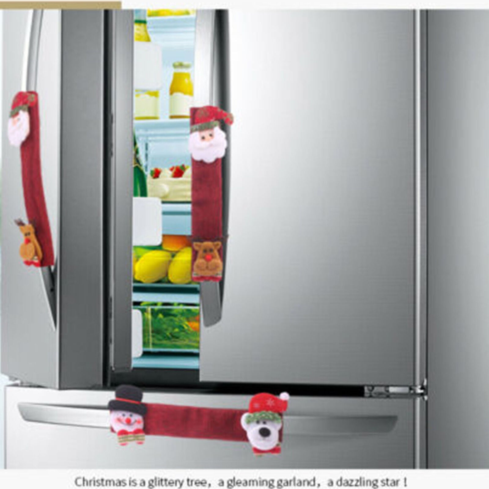 4pcs Fridge Microwave Door Handle Cover Protective Snowman Christmas Home Decor