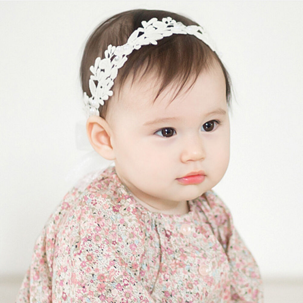 Baby Girls White Floral Hair band Adjustable Headband Lace Flower Headband BDAU