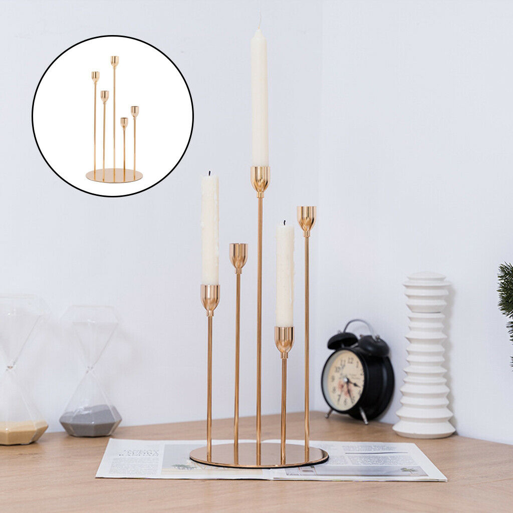 Tall 5 Heads Candelabra Taper Candle Holder Stand Desktop Party Ornament