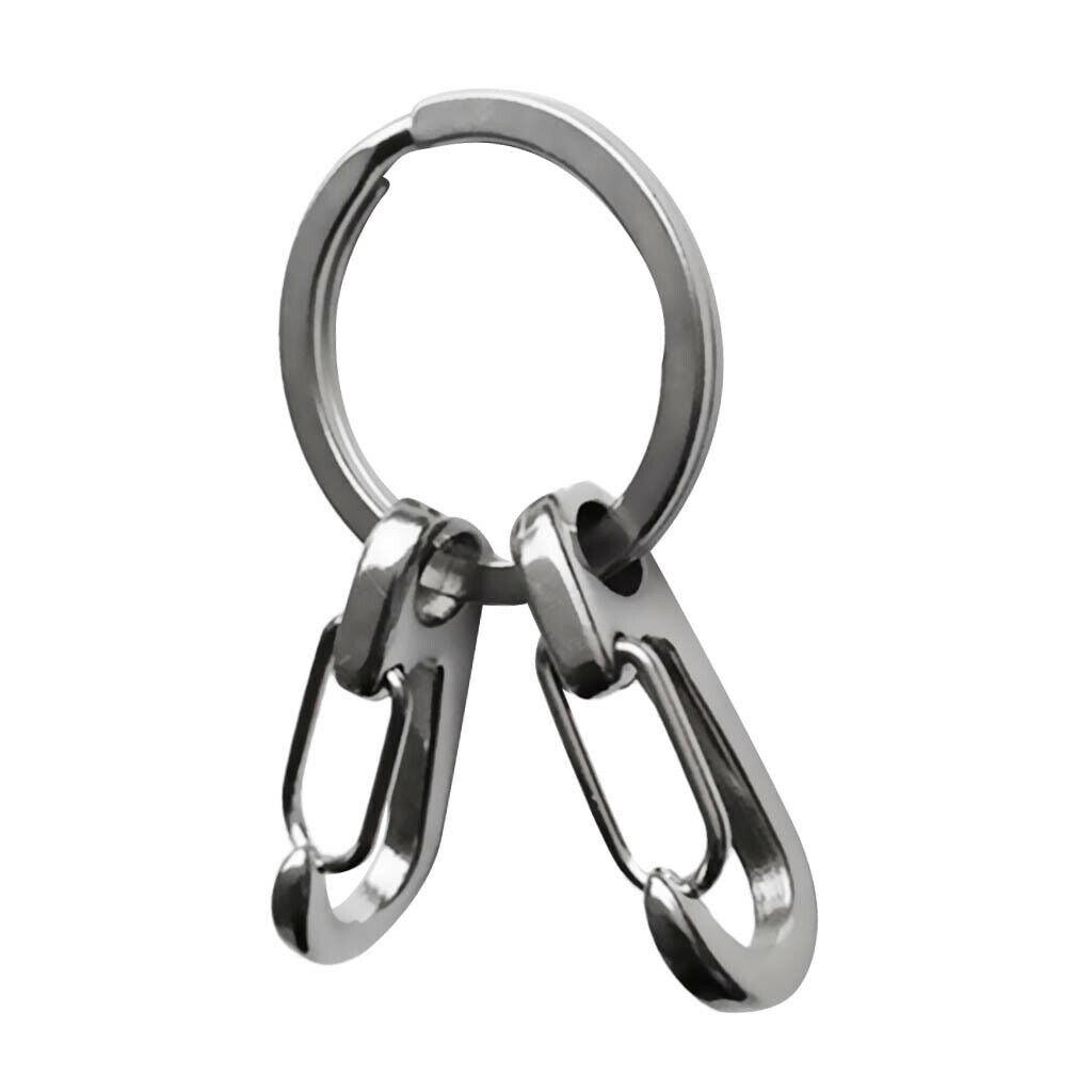 2 x Stainless Steel Key Buckle Snap Spring Clip Hook Carabiner w/ Split Ring