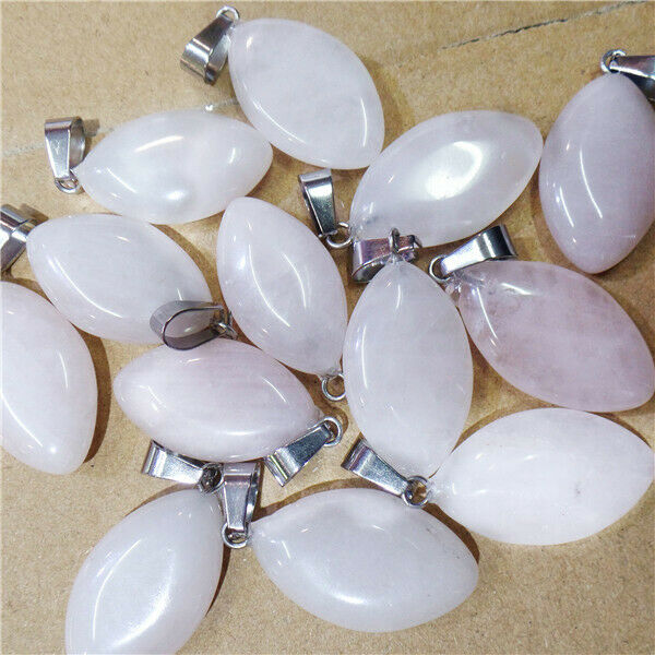 100Pcs 23x15x6mm Wholesale Natural Rose Quartz Marquise Pendant Bead HH8179