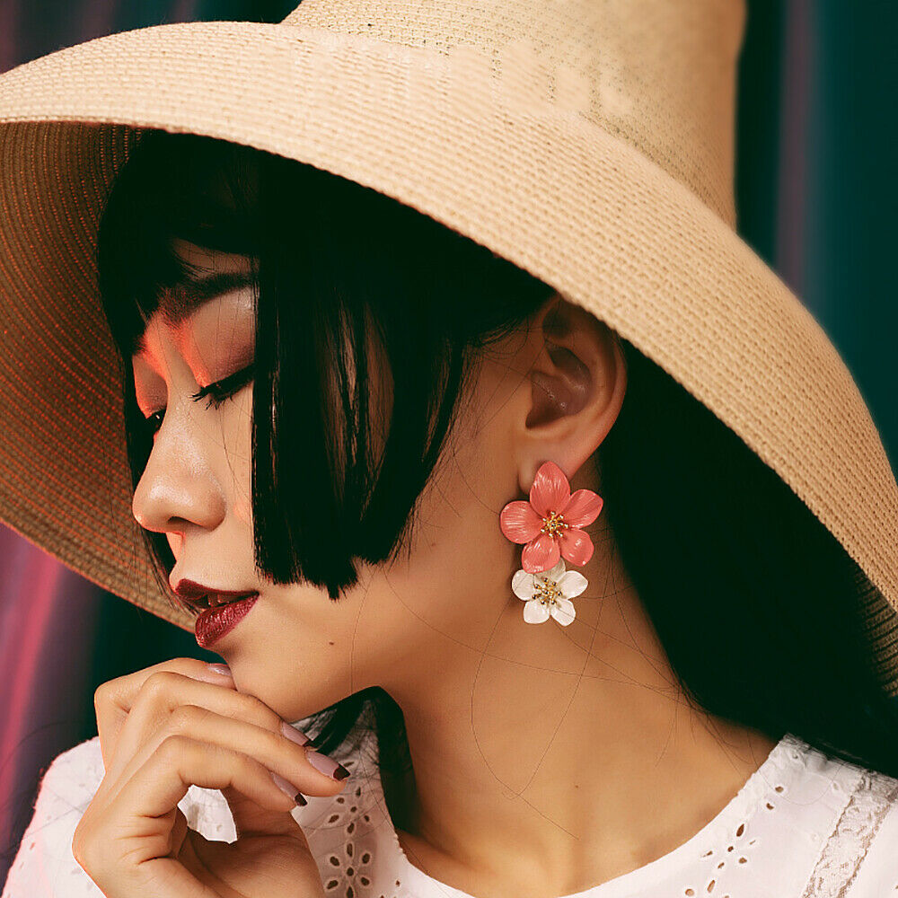Lovely Women Geometric Flower Earrings Crystal Ear Drop Dangle Stud Jewelry Gift