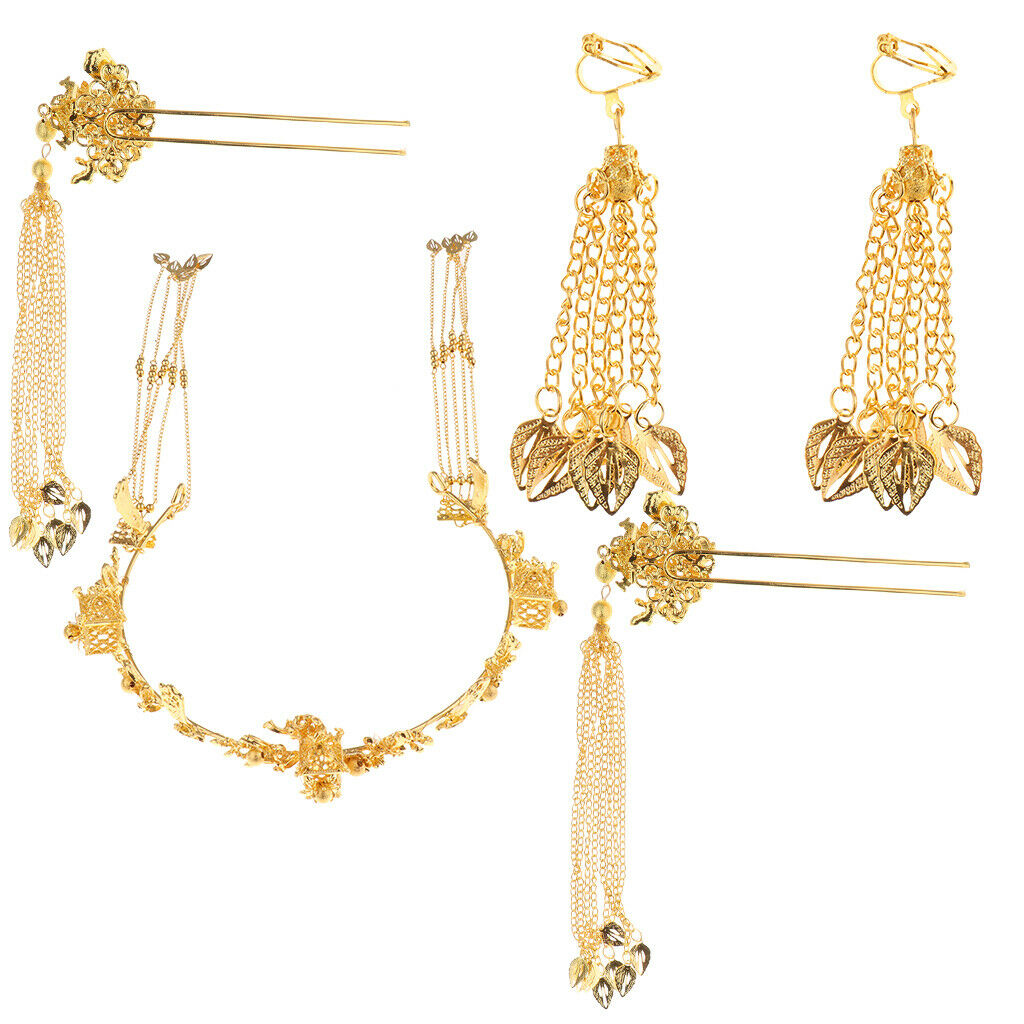 Pieces of 5 Classic Chinese Crown Headband Earrings Hairpins Wedding Bridal