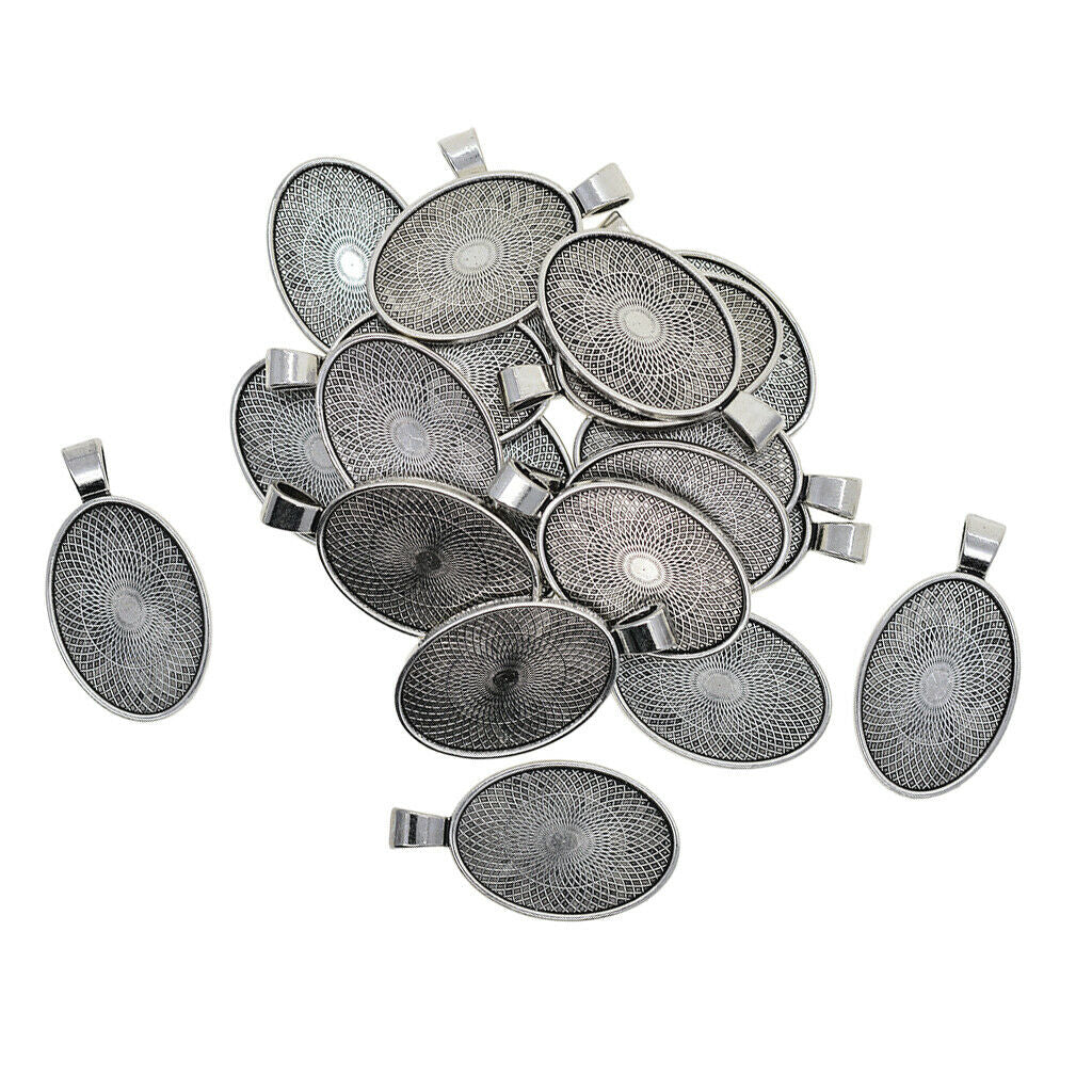 20pcs Blank Bezel Cameo Cabochon Pendant Settings Jewelry Trays 37x21mm Oval