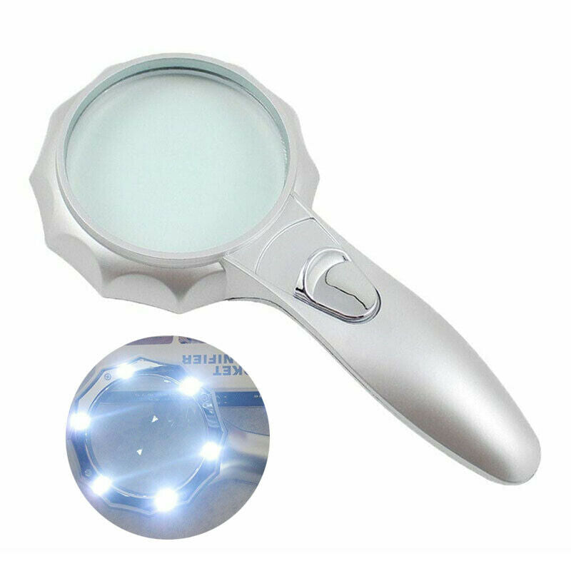 75mm 4X Hand-held 6 LED Umbrella-type Jewelry Loupe Reading Magnifying Glass
