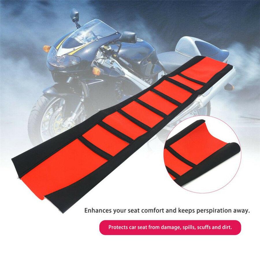 Red Leather Gripper Soft Motorcycle Seat Cover Rib Skin Rubber Dirt Bike Enduro