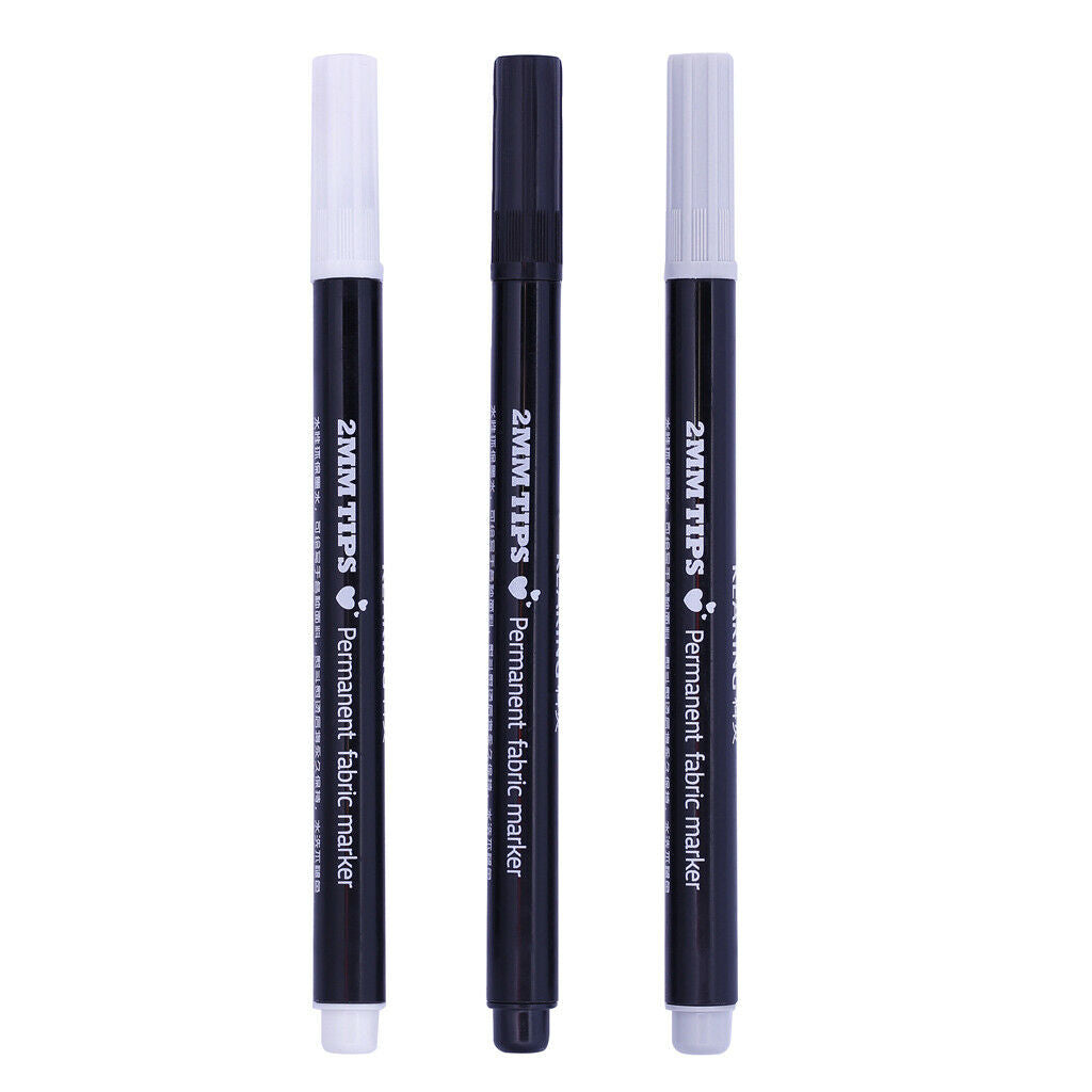 3Pcs Fabric Marker Pens Permanent Black White Grey Colors For DIY T-Shirt