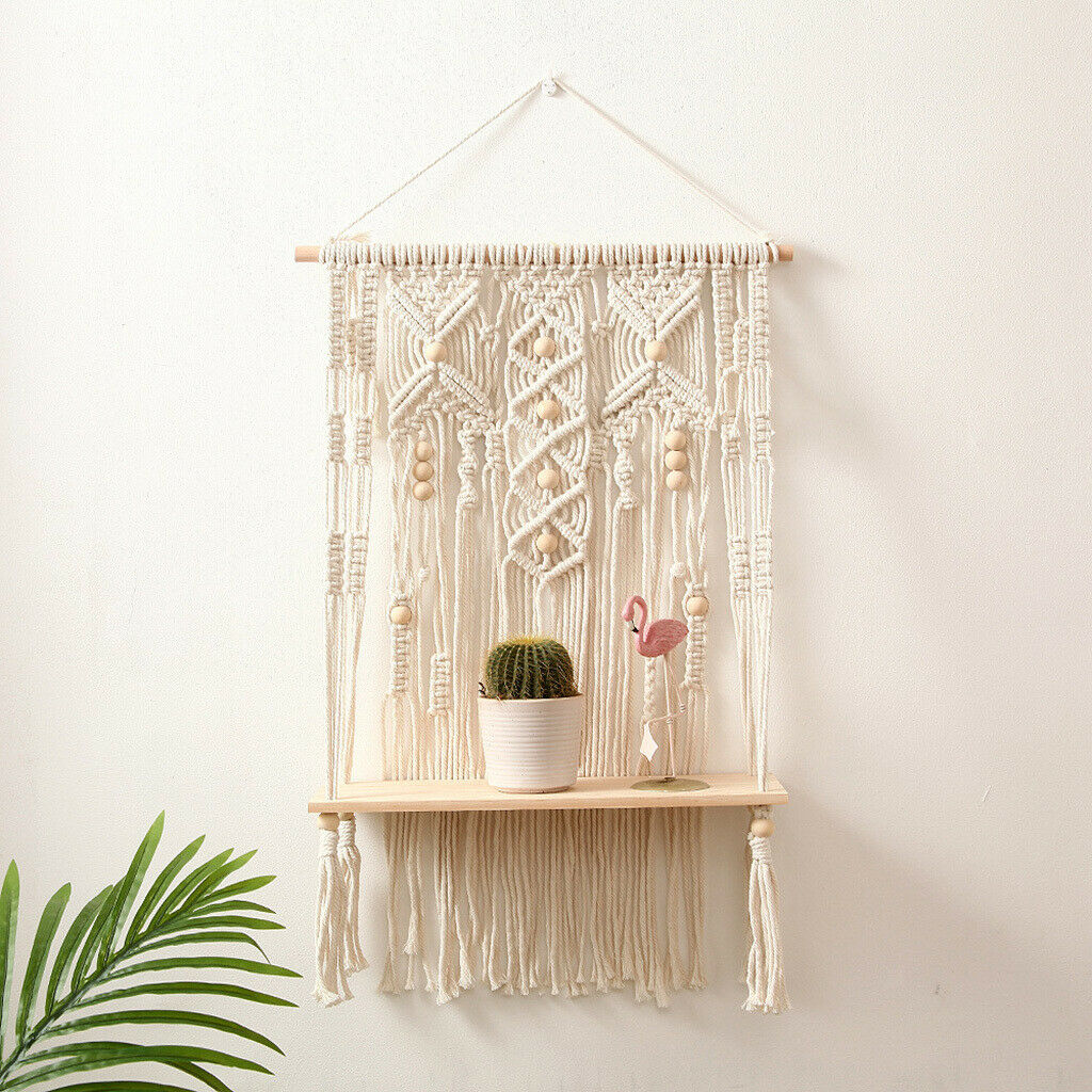 Bohemian Tapestry Wall Shelf Magazines Flower Plant Rack Office Ornament