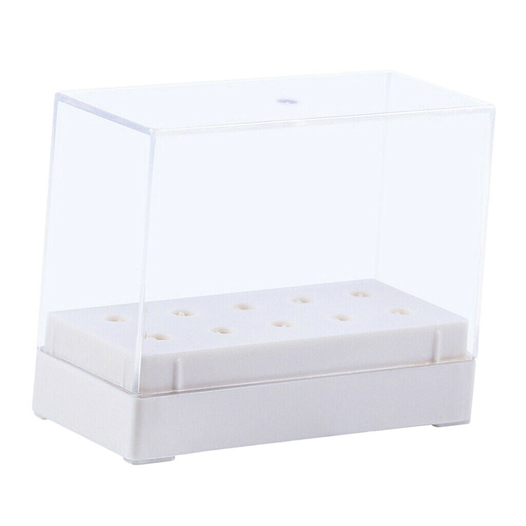 10 Holes Nail Drill Bits Holder Stand Organizer Case Display Box White