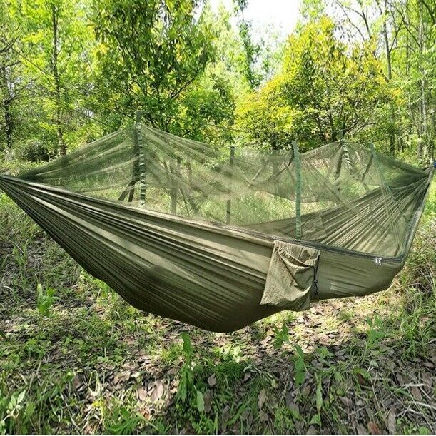 Army Green Portable High Strength Parachute Fabric Hammock Bed With Mosquito Net