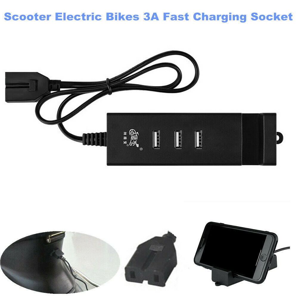 3A Intelligent Fast Charging Socket Port USB Charger for 9-90V Scooter Bicycle