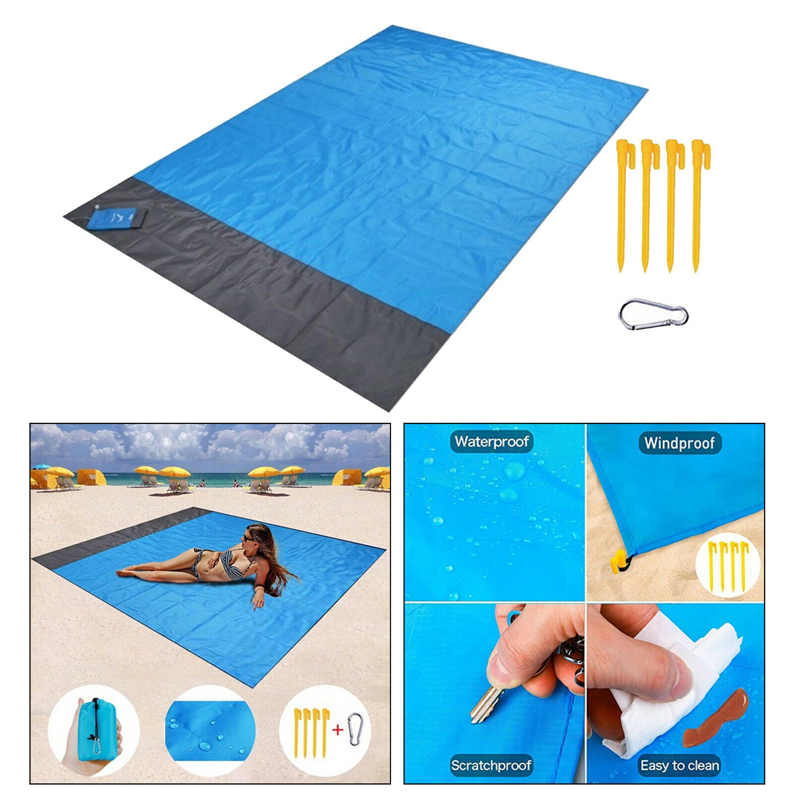 Extra Large Beach Blanket Quick Drying Nylon Picnic Mat for Camping Hiking