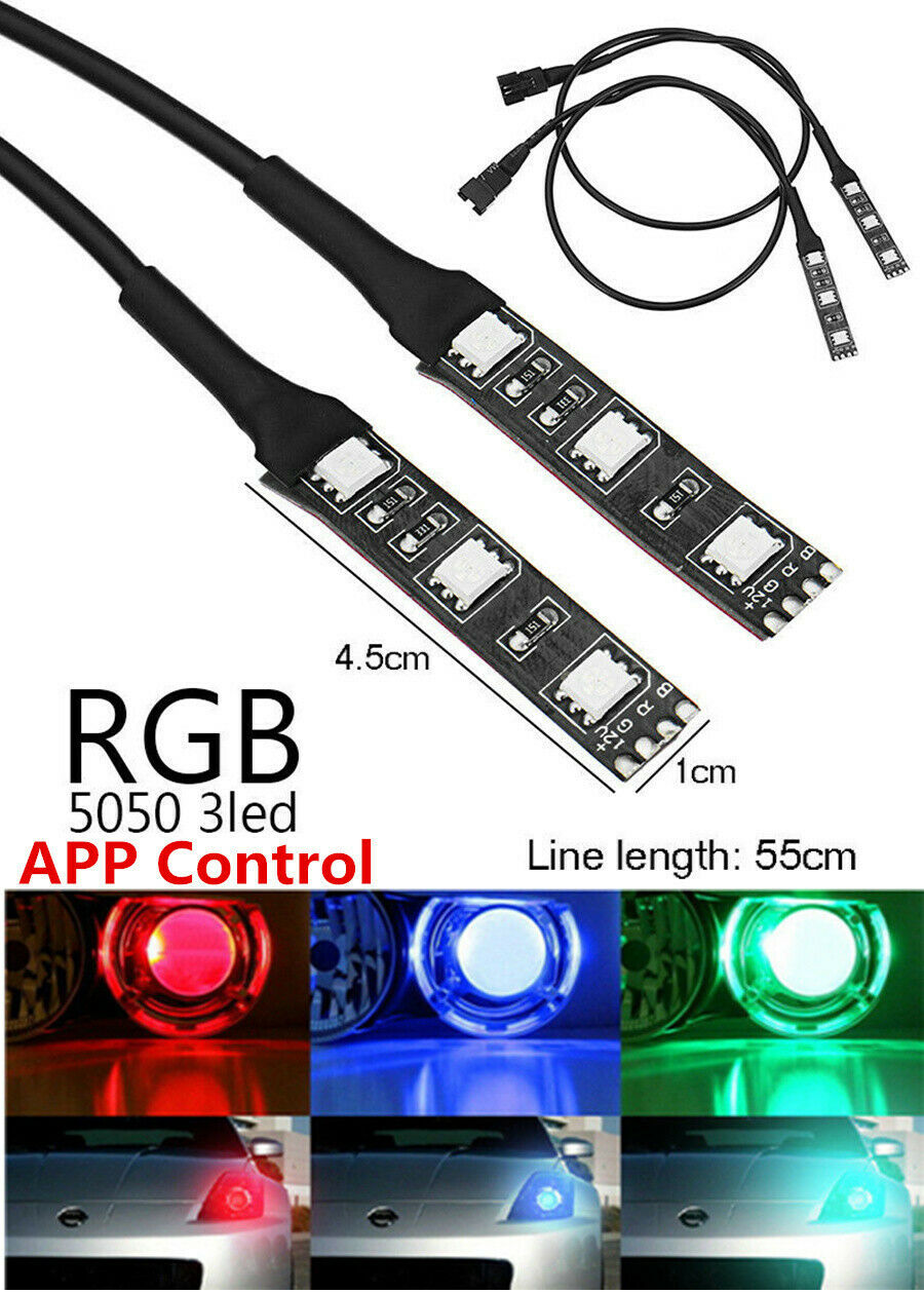 2X LED RGB Demon Devil Eyes Headlight Projector Light Retrofit Wireless Control