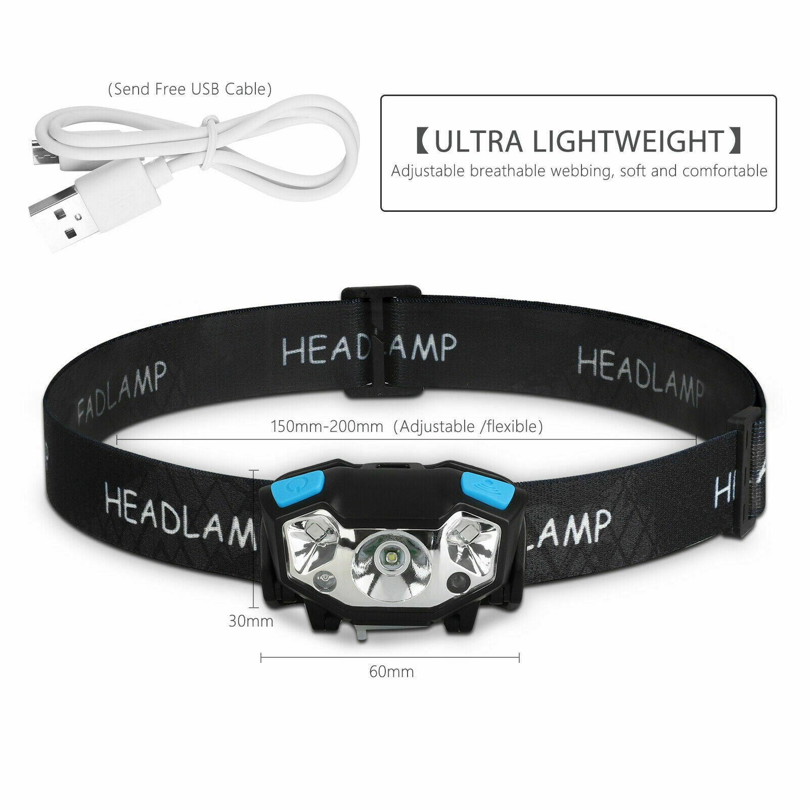 Motion Sensor Waterproof LED Headlamp Rechargeable Body Head Light Flashlight