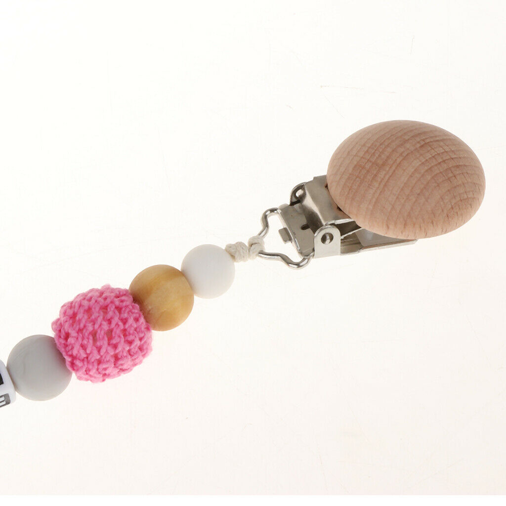 Wooden Dummy Clip Chain Pacifier Clip Holder Baby Gift Shower Rose Red