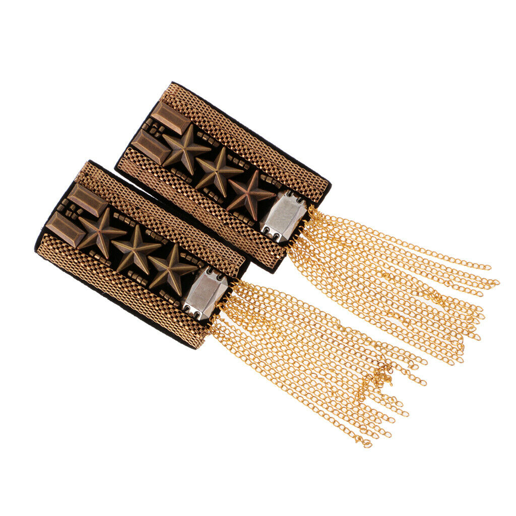 2 Pairs Star Chain Tassel Uniform Epaulet Shoulder Boards Brooches Badge