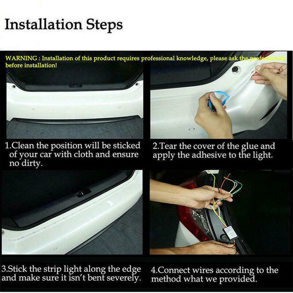 4 Color Flow Type LED Strip Tailgate Turning Signal Lights Bar Trunk Strips 12V