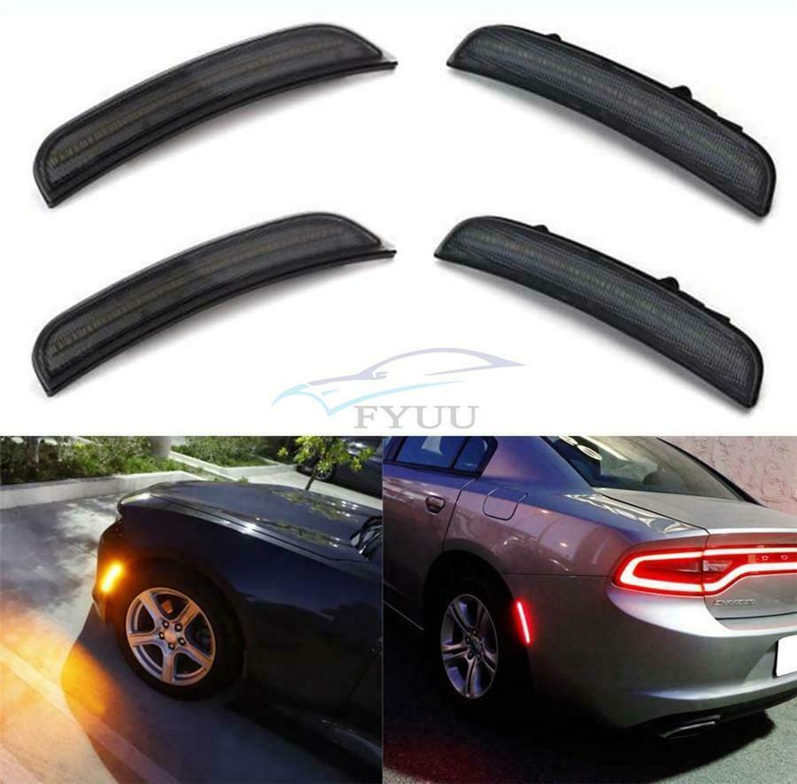 4Pcs For Dodge Charger Front Rear Amber Red LED Side Marker Lamp Light 2015-2019