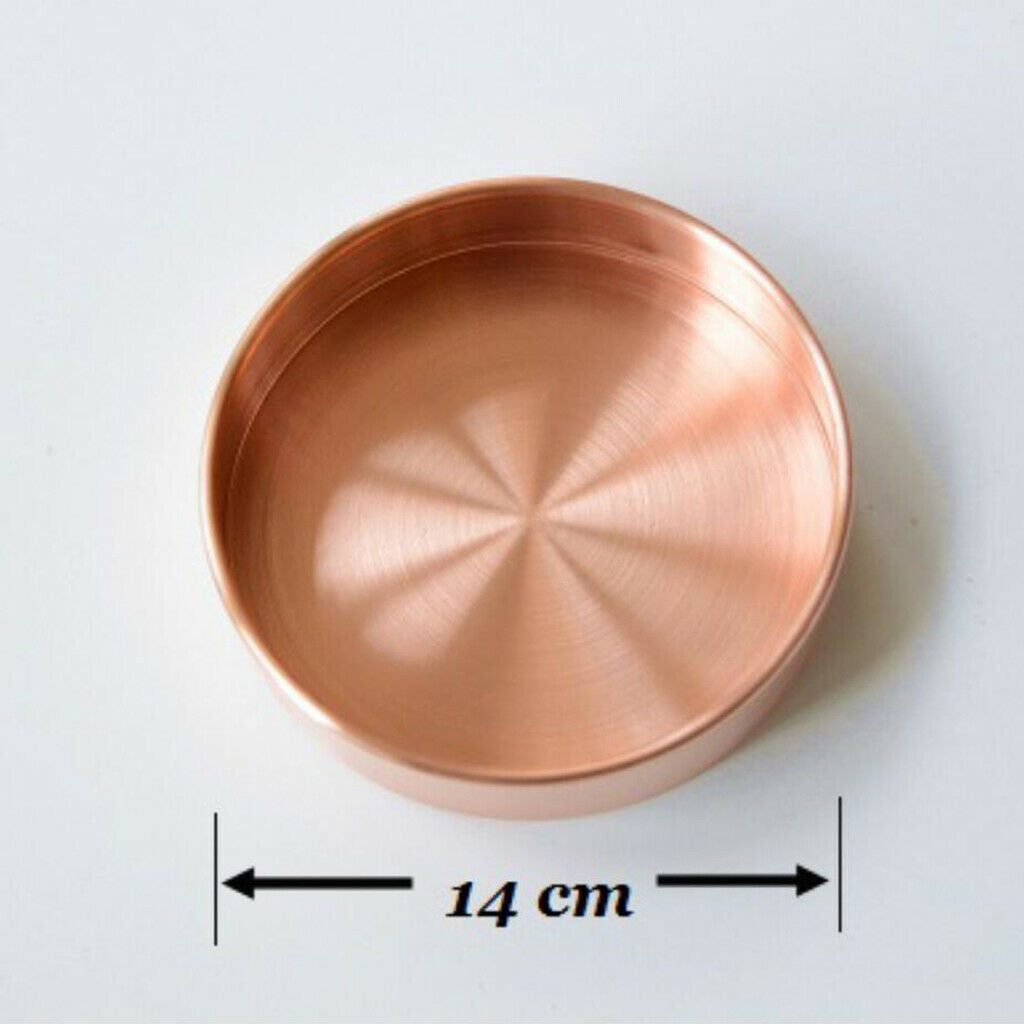 2 Pieces Retro Round Brass Tray Tableware Home Office Desk Storage 14cm
