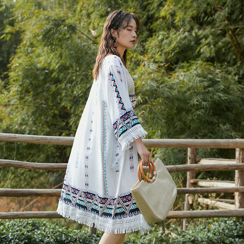 Women Floral Cardigan Coat Long Kimono Kaftan Tops Boho Ethnic Beach Summer New