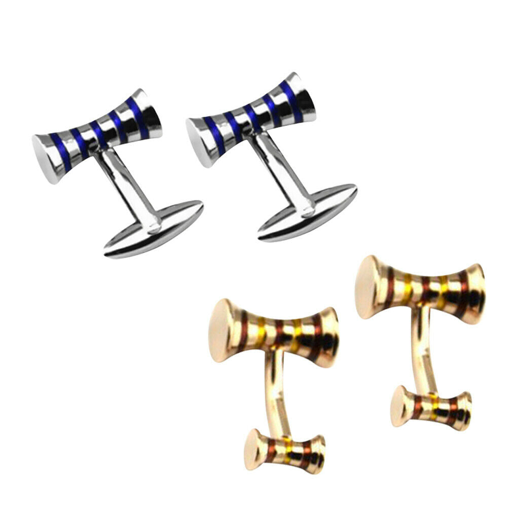 Enamel Striped Cufflink Formal Business Mens Cuff Links Blue Stripe
