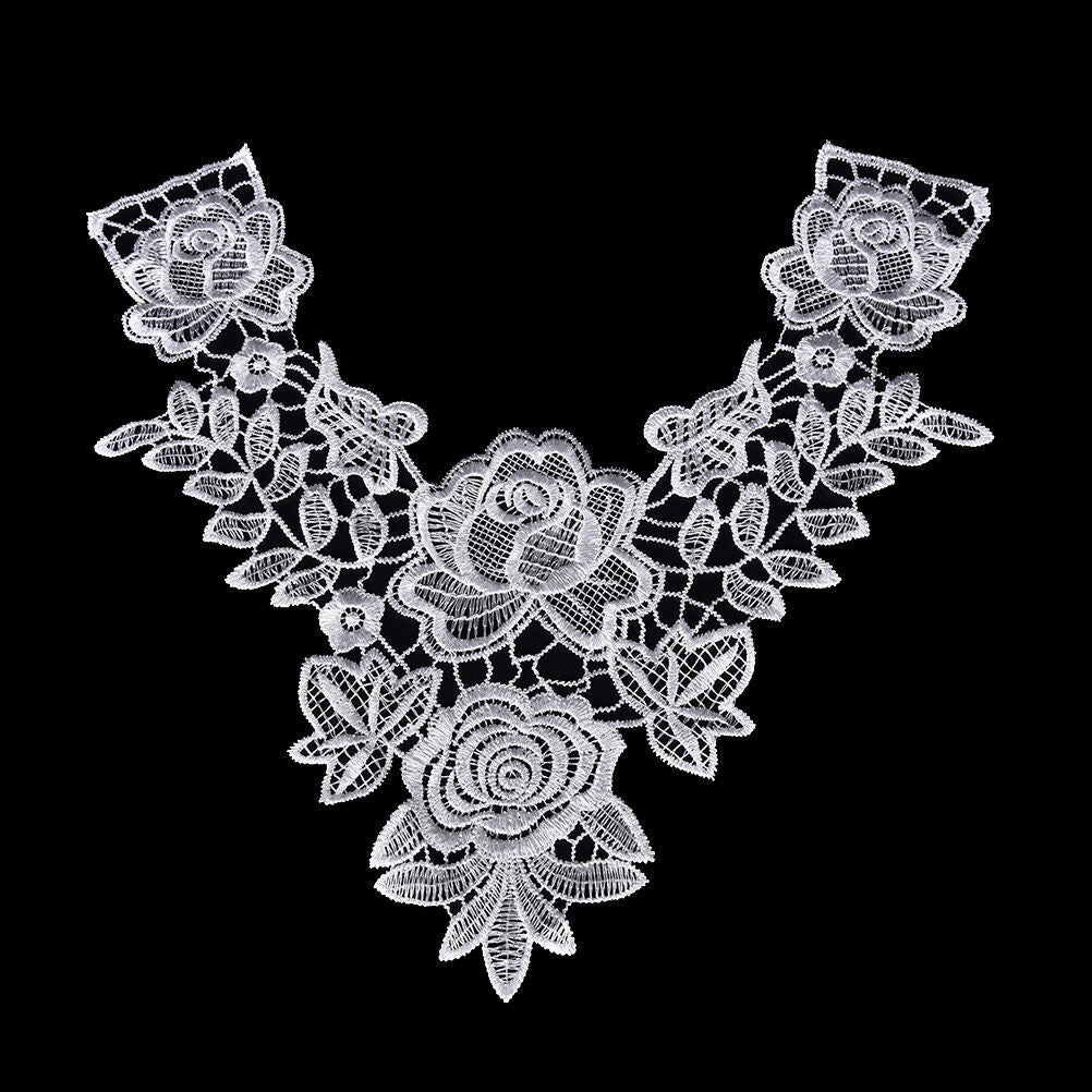 1X Embroidered Floral Lace Neckline Neck Collar Trim Clothes Sewing Patch DD