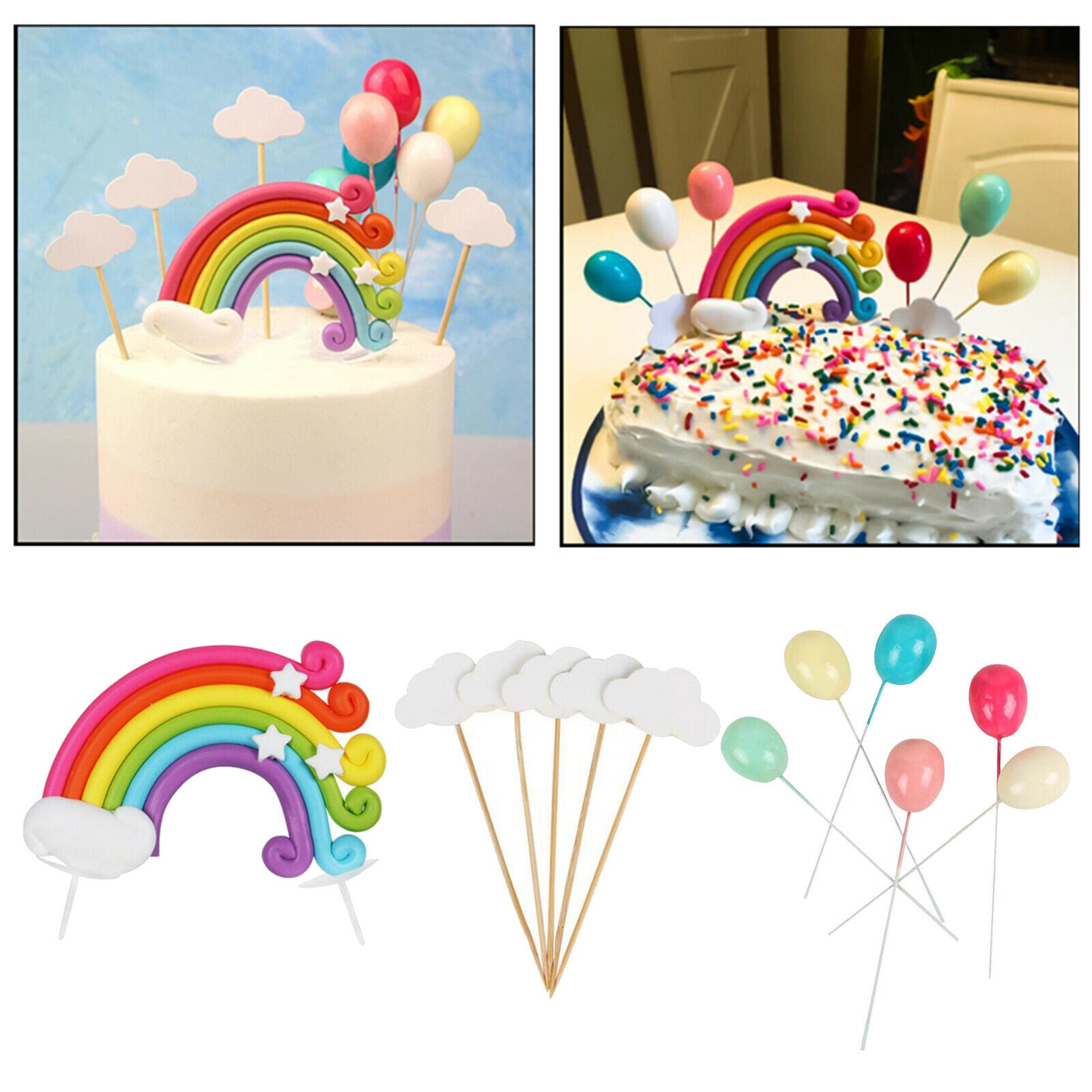 12pcs/Set Rainbow Cake Topper Kit Birthday Cake Decoration For Boys Girls Kids