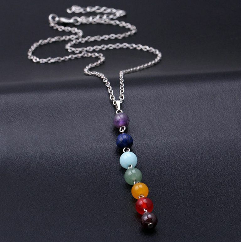 7 Chakra Crystal Quartz Stone Beads Pendant Yoga Reiki Healing Necklace