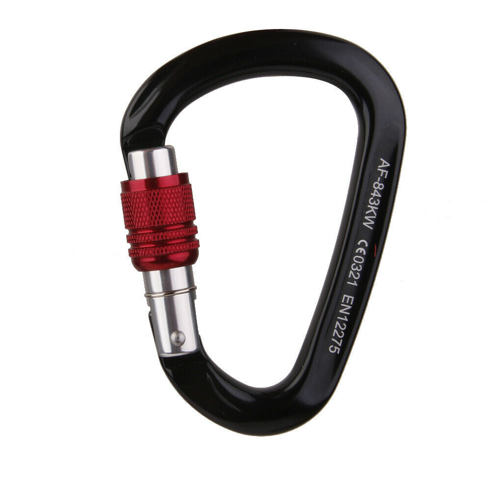1pc Mountaineering Climbing Screw Locking Carabiner Aluminum 28KN Black Red