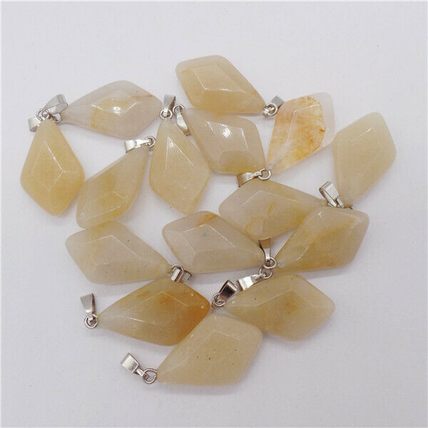 15Pcs 24x15x6mm Natural Yellow Aventurine Faceted Shield Pendant Bead DIY HH9587