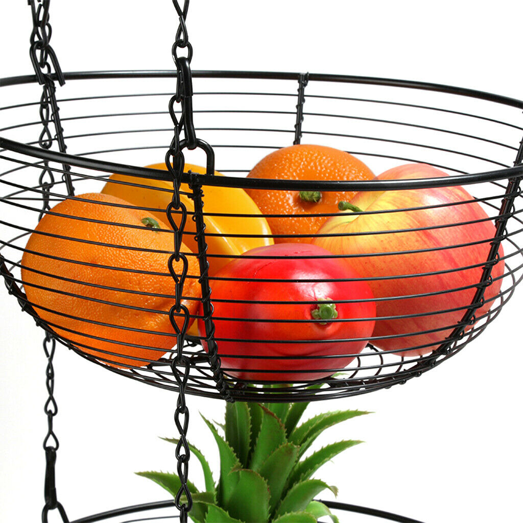3-Tier Iron Hanging Fruit Basket Rack for Modern Kitchen Living Room Table