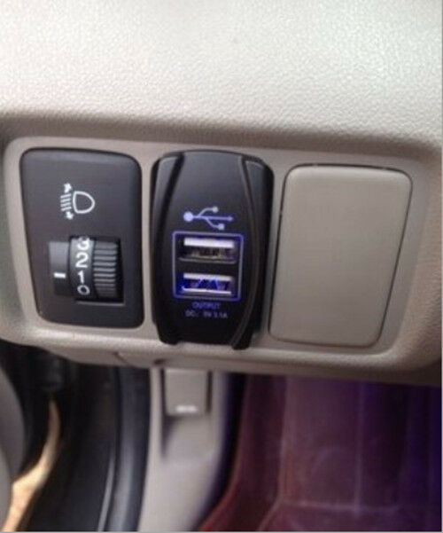 Dual USB Power Charger Carling ARB Rocker Switch Blue LED Light Car Boat 12V 24V