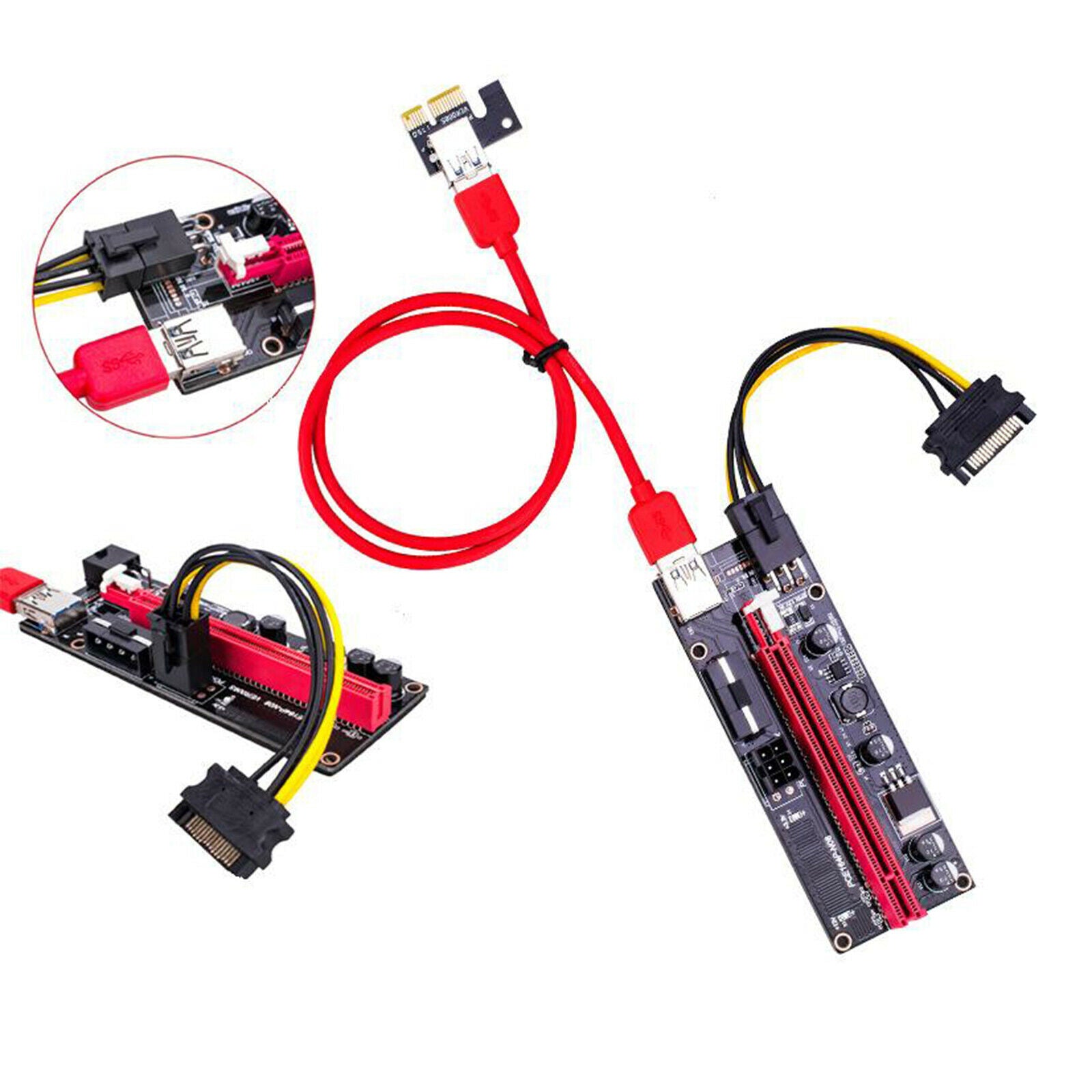 2 Pieces PCI-E 1x to 16x Graphic Extension USB Adapter Card for GPU Mining