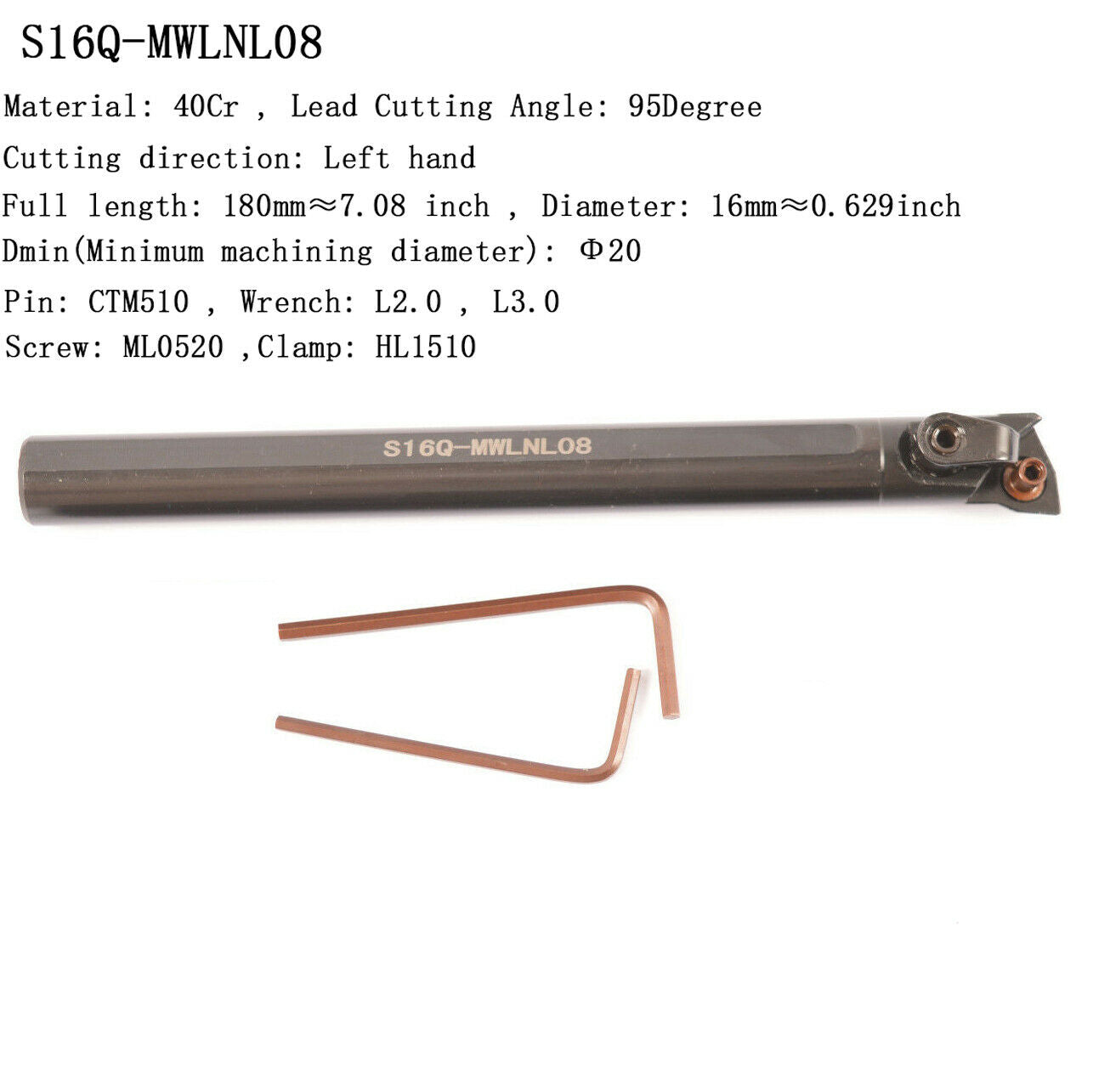 5/8'' x 7'' S16Q-MWLNL08 Indexable Boring Bar Turning Tool Holder For WNMG0804