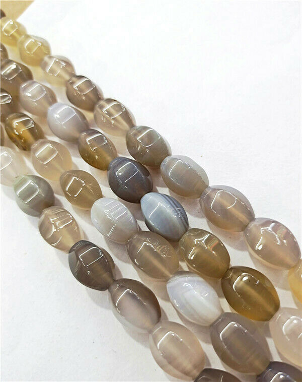 1 Strand 14x10mm Natural Gray Agate Faceted Olive DIY Spacer Beads 15.5" HH7889