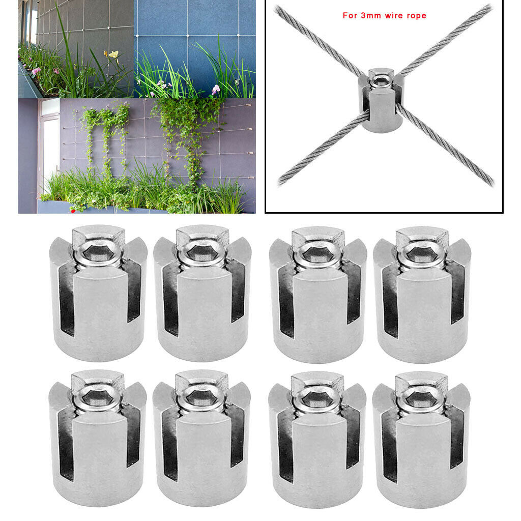 8PCS 3MM 1/10" WIRE ROPE TRELLIS CROSS CLIP STAINLESS STEEL 316 MARINE GRADE