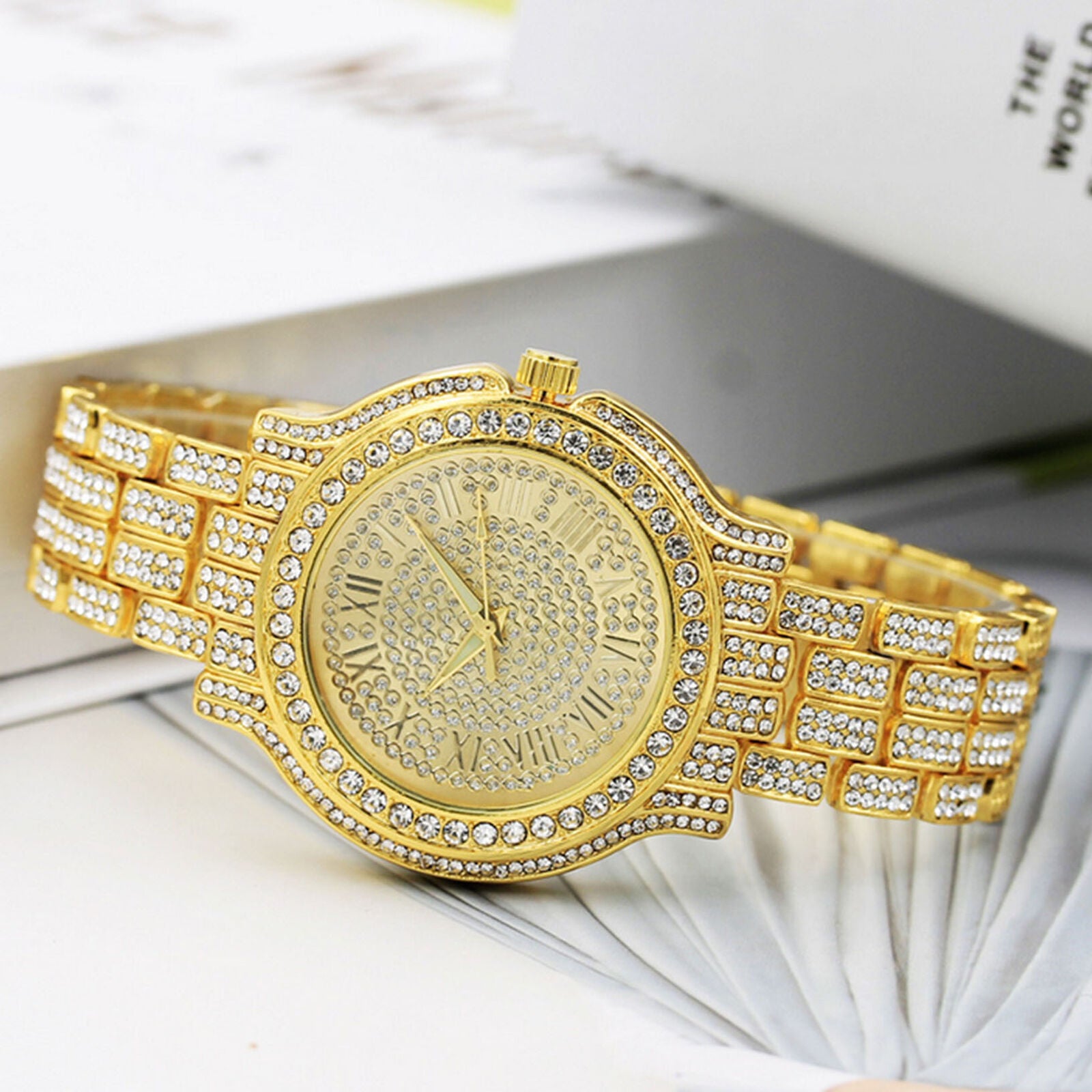 Men Hip Hop Rhinestone Luxury Crystal Bling Simulated Diamond Rapper Watch Women
