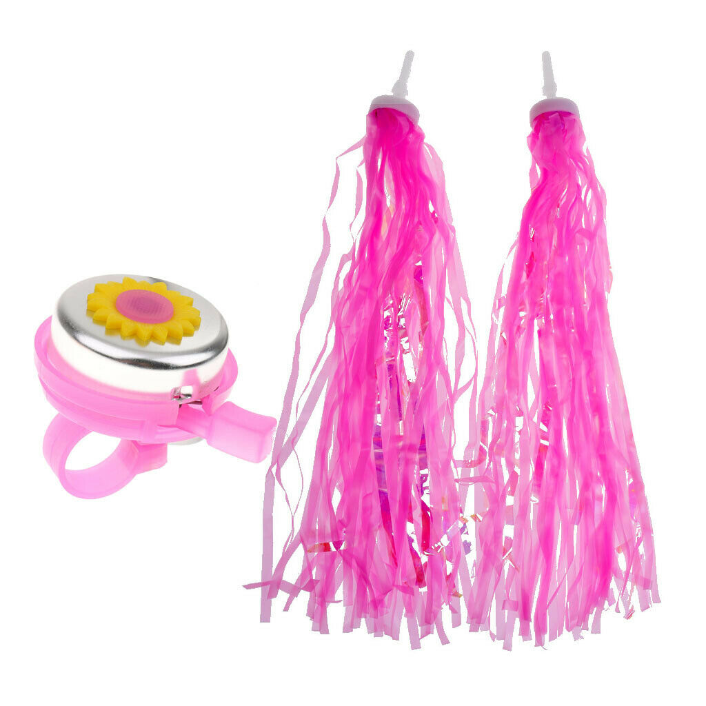 Bicycle Kids Children Girls Pink Bell Horn+Handlebar Grips Streamers Tassels