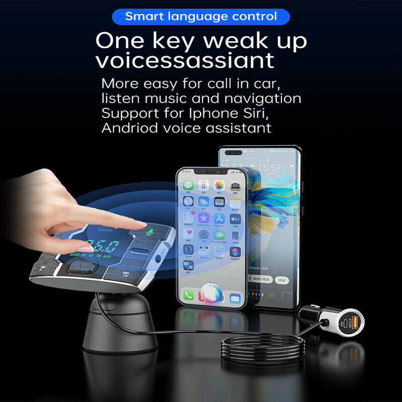 Bluetooth FM Transmitter for Car QC3.0 Radio Adapter Music Player Hands Free USB