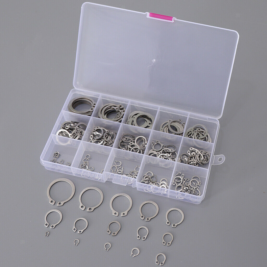 225x 15 Kinds Steel External Circlip Retaining Ring Snap Ring Assortment Kit