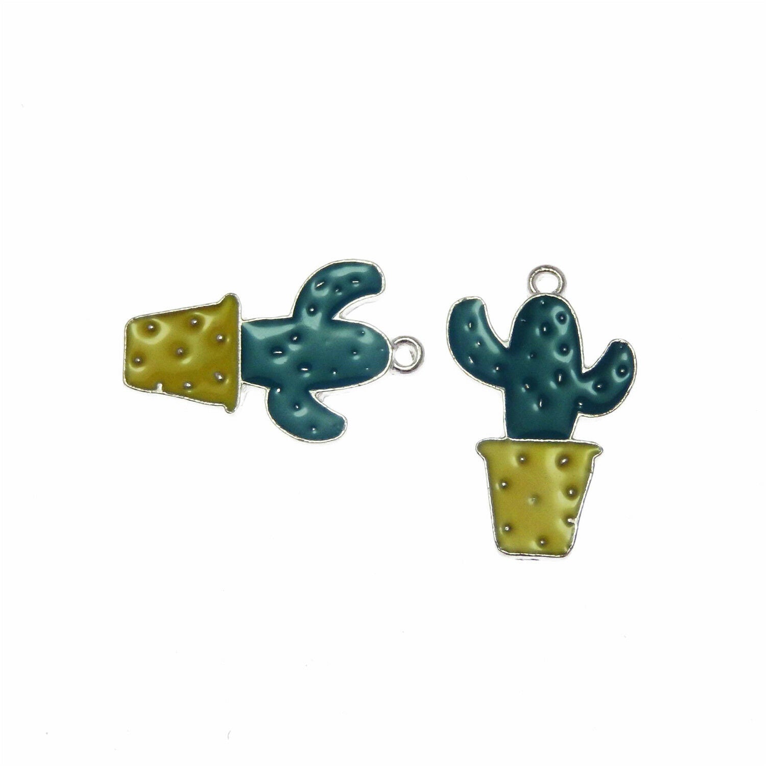 Lot of 10 Enamel Zinc Alloy Cactus Charm Pendant DIY Craft Findings 26x16 MM