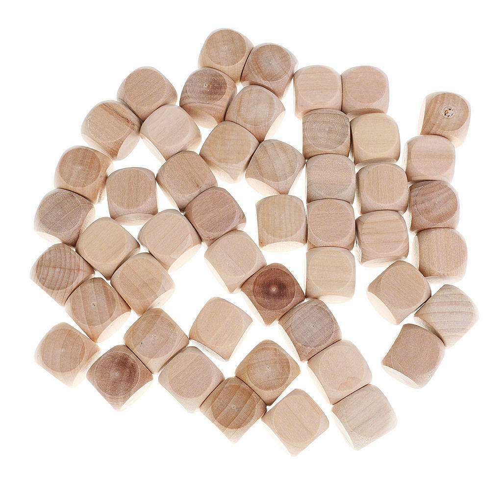 Wood Square Blank 6 Sided Dices DIY D6 Die Table Game Parts 2cm Pack of 50