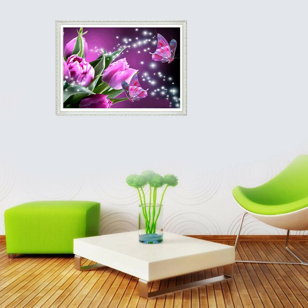 Butterfly Flower 5D Full Drill Diamond Painting Embroidery DIY Cross Stitch @