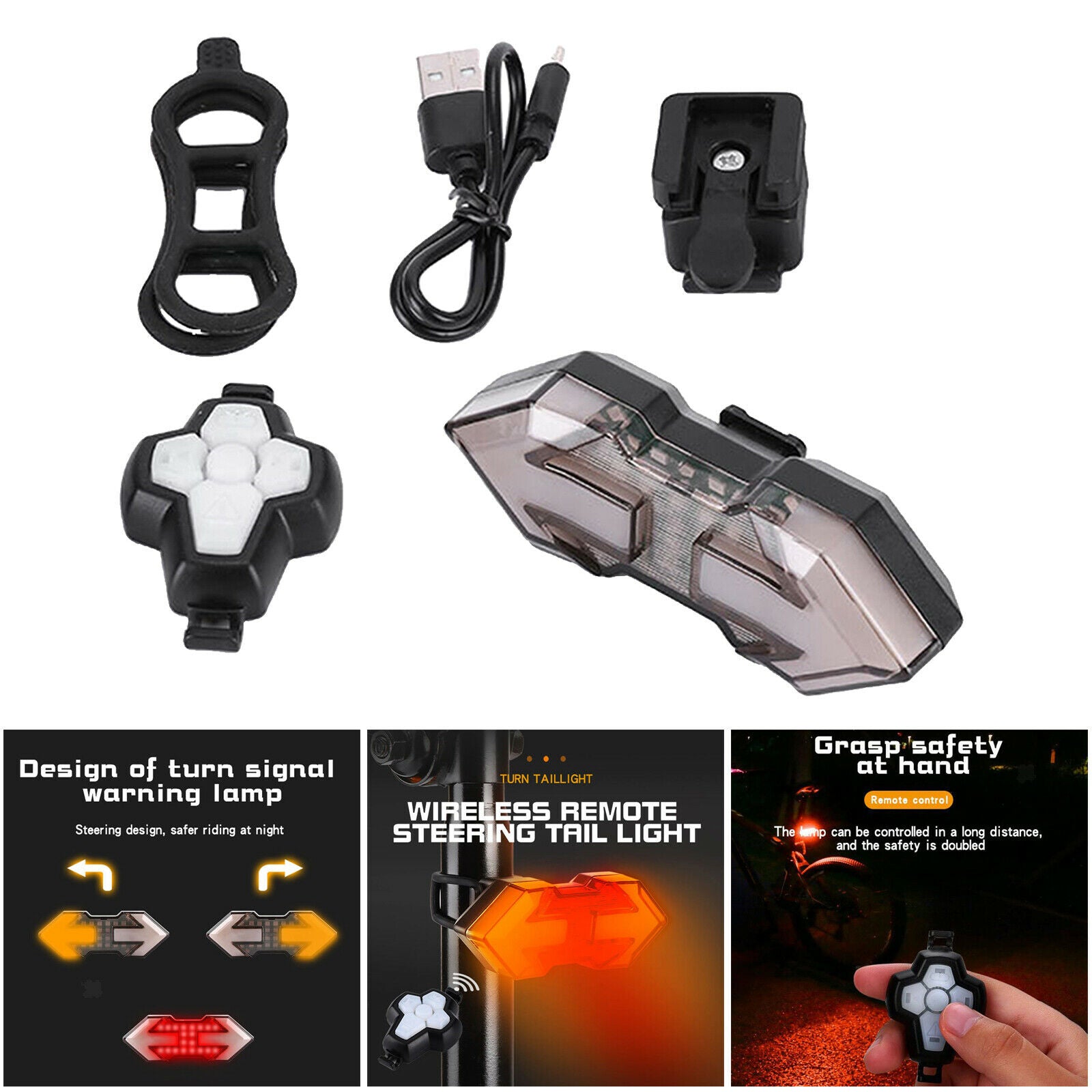 Bike Tail Light Turn Signals Remote Control Bike Back USB Warning Light