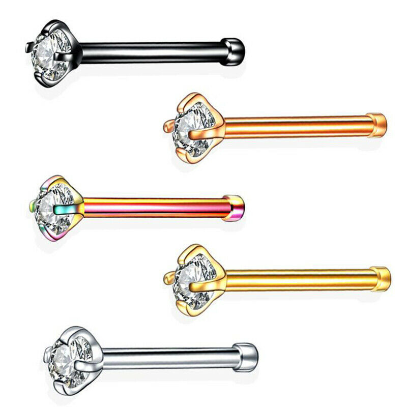 5Pcs 20G Colorful Crystal Straight Nose Rings Bar Stud Body Piercing Jewe.l8